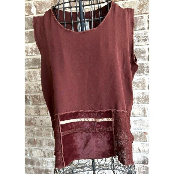 Vintage Nooshin Femme Sleeveless Top Medium Plum Lace Velour Scoop Neck … - Picture 1 of 12